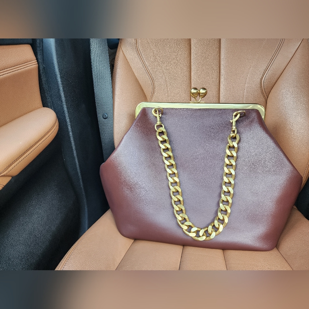 COACH Large Frame Kisslock Bag in Brown